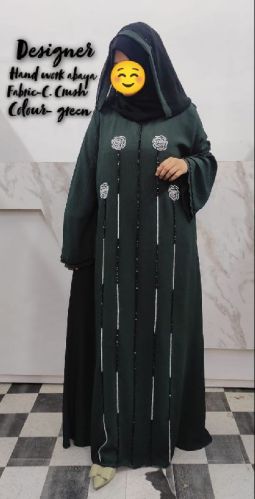 C. Crush Hand Work Green Abaya, Gender : Women