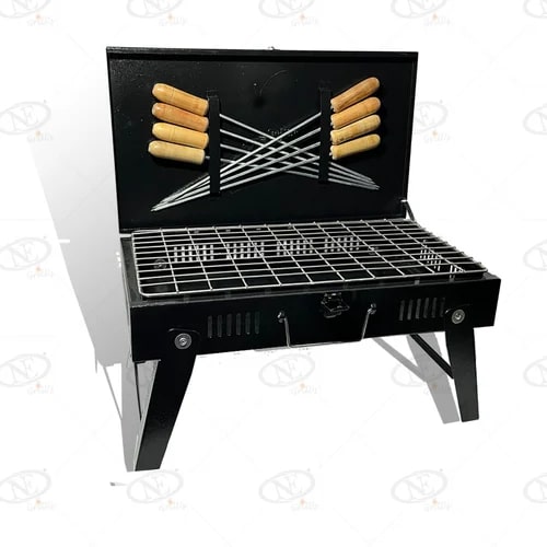 Briefcase Style Charcoal Barbecue Grill With 8 Skewers and 1 SS Grill