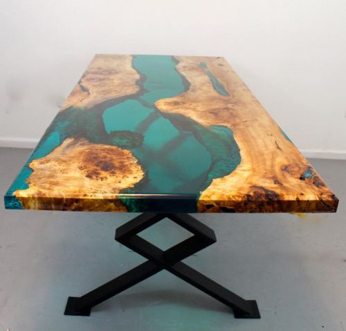 Green Epoxy Resin Table Top, Size : Custom