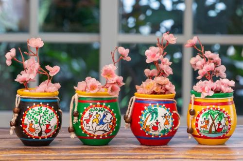 Round HandCrafted Terracotta Christmas Decor Pots, For Decoration Purpose, Pattern : Printed