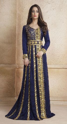 Gleaming Blue Party Wear Kaftan Dress, Sleeve Type : Full Sleeves