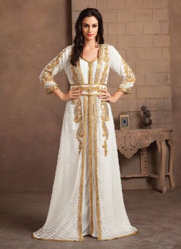 Off White Moroccan Style Party Wear Kaftan Dress