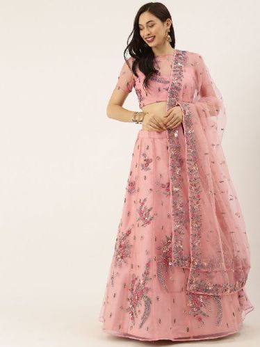 5316 Peach Net Thread and Sequins Work Lehenga Choli