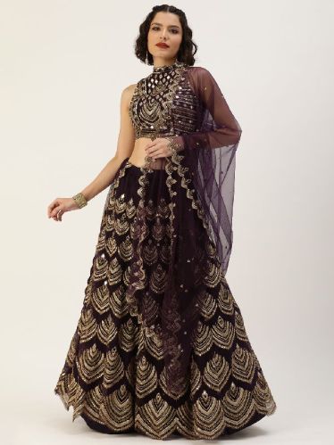 5521 Magenta Net Sequins Embroidered Lehenga Choli