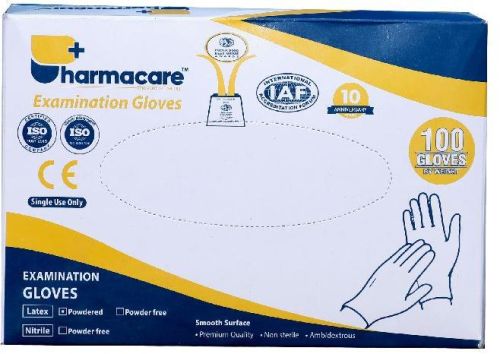 Pharmacare Latex Examination Gloves Powder, For Medical Use