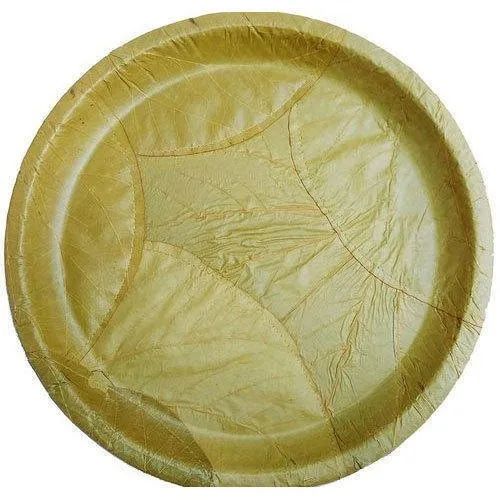 Round Brown Dried Leaf Plate, For Serving Food, Feature : Disposable, Eco Friendly, Light Weight