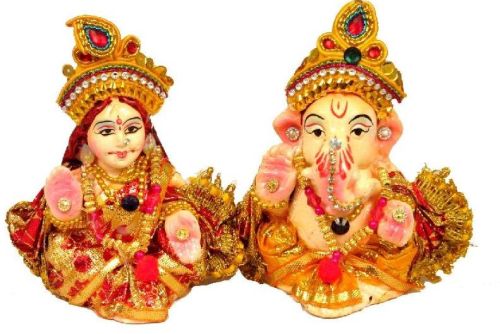 Clay Laxmi Ganesh Statue, For Interior Decor, Packaging Type : Carton Box