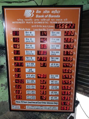 Bank Of Baroda Interest Rate Display Board