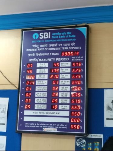 Rectangular SBI Interest Rate Display Board, Voltage : 220V