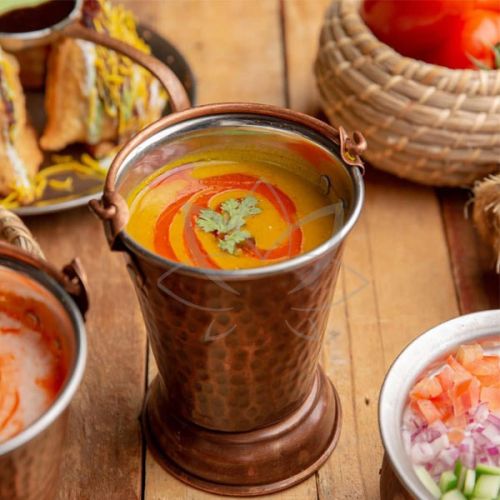 Polished Hammered Copper Serving Bucket, Shape : Round