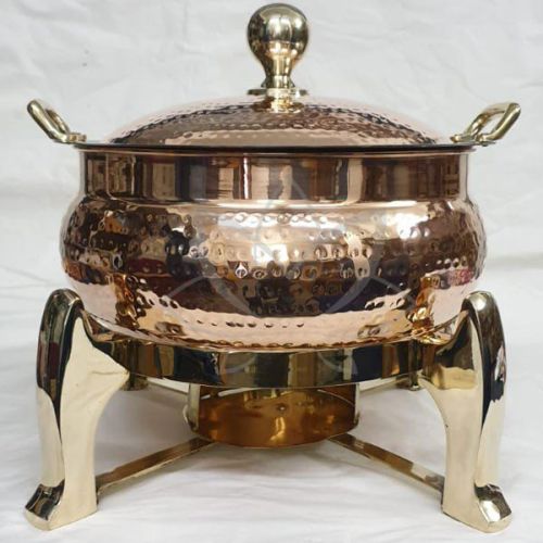 Round Hammered Copper Chafing Dish, For Serving Food, Pattern : Plain