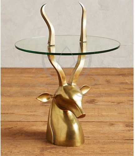 Plain Brass Reindeer Glass Table, Feature : Impeccable Finish