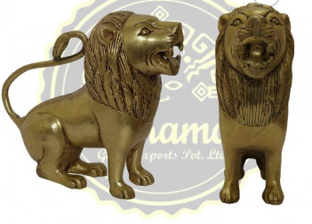 Polished Brass Lion Statue, For Interior Decor, Style Type : Antique