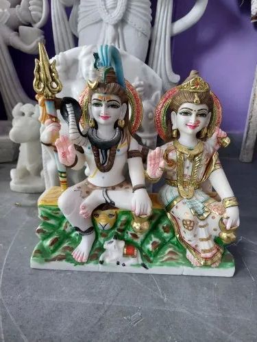 Polished Painted Marble Gauri Shankar Statue, Packaging Type : Wooden Box