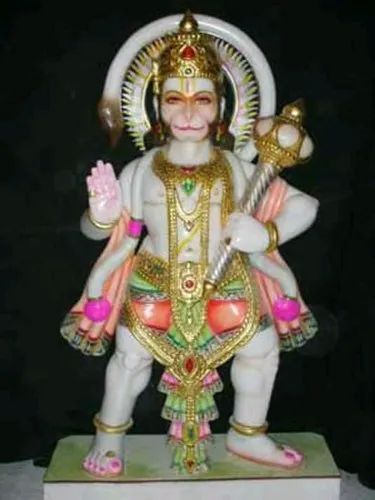Painted Marble Hanuman Statue, For Temple