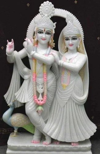 White Marble Krishna Radha Statue, For Worship, Packaging Type : Wooden Box