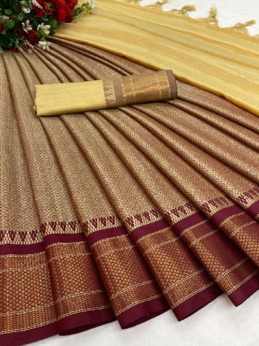 Plain Unstitched Barfi Cotton Silk Sarees, Packaging Type : Corrugated Boxes