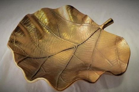 Aluminium Forest Leaf Platter, For Serving Use, Size : 12×11.5×3 Inch