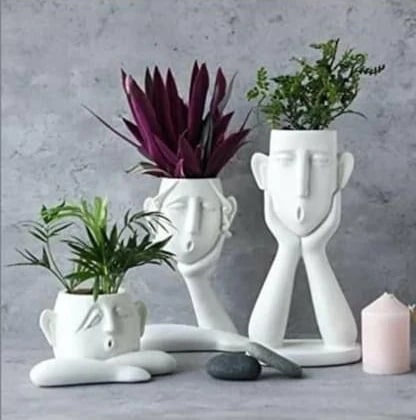 Polished Polyresin Face Planters, For Decoration, Pattern : Printed