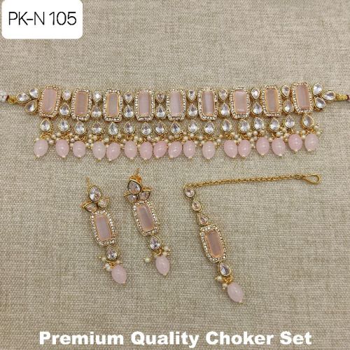 Brass Polished Reverse AD Choker Set, Specialities : Unique Designs, Shiny Look, Perfect Shape, Good Quality
