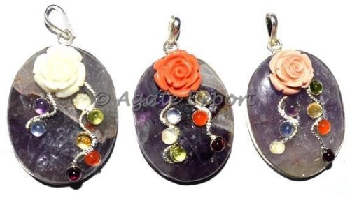 Amethyst Oval Chakra Pendants, Size : 35-50 MM