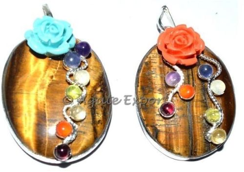 Tiger Eye Oval Chakra Pendants, Size : 35-50 MM