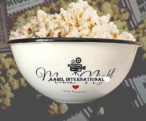 Coated Iron (Carbon Steel) Popcorn Bowl Enamelware, For Gift Purpose, Home, Size : 24 Cms X 10 Cms