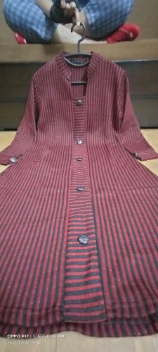 Designer Woolen Warm Fabric Coat Look Kurtis In Self Shimmer With Single Side Pockets