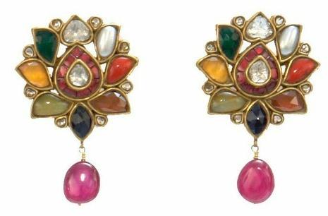 SGA Gold Navratna Earrings, Style : Dangle
