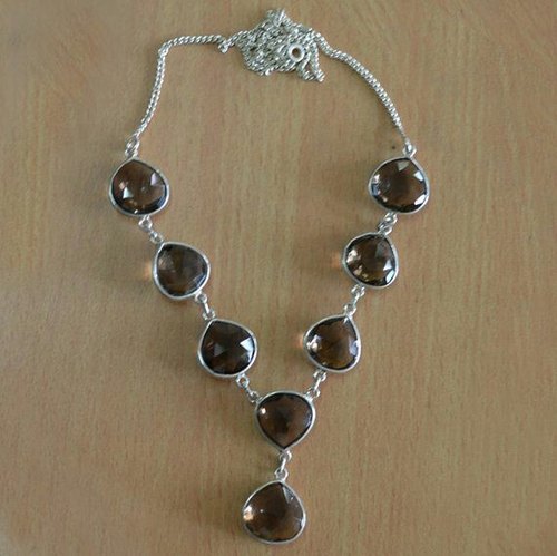 SGA Polished Smoky Quartz Silver Necklace, Occasion : Part Wear