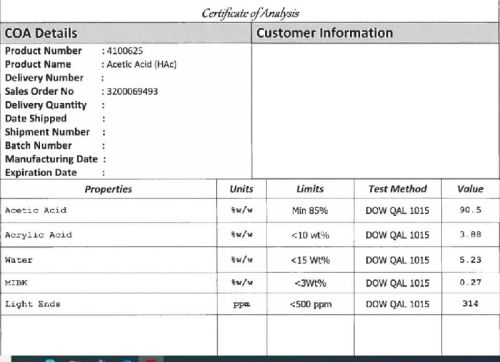 Acetic acid, Form : Liquid