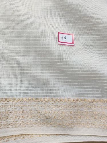 Dyeable Pure Chanderi Silk Stripe & Both Side Jacquard Border Weaved Dyeable Fabric