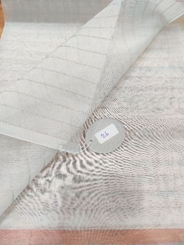 Pure Organza Silk With Silver Stripe Weaved Dyeable Fabric