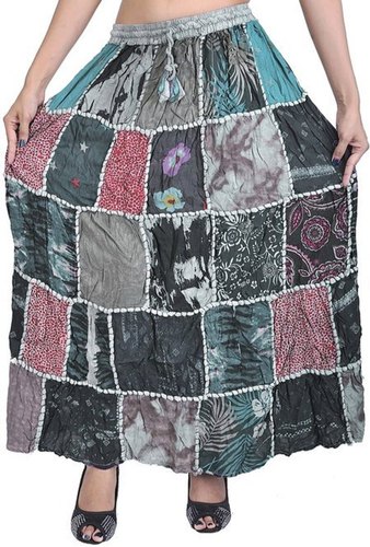 Bhawana Handicrafts Printed Patchwork Skirt, Size : Waist- Fits Up To 38 Inch