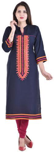 Rayon Black Plain Casual Kurti