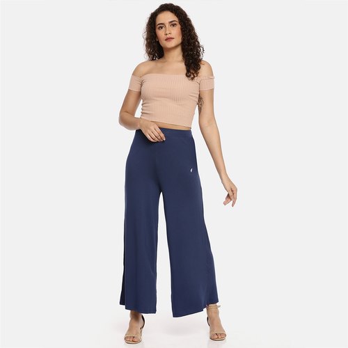 Feather Soft Plain 95 % Viscose 5% Spandex Navy Blue Palazzo Pants, Occasion : Casual Wear