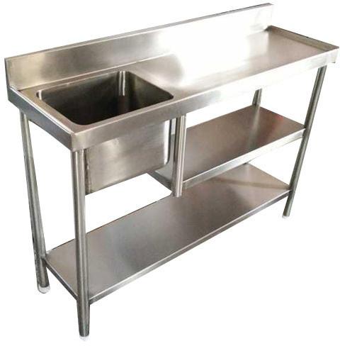 Mat Stainless Steel SS Sink Table, Color : Silver