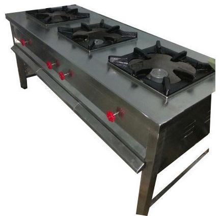 Stainless Steel Three Burner Cooking Range, Color : Silver