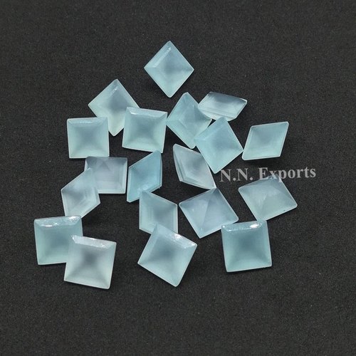 Natural Aqua Chalcedony Faceted Square Loose Gemstones