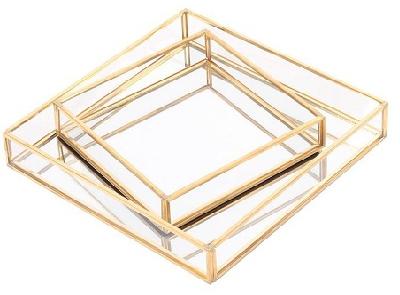 Metal Clear Glass Decorative Tray, Feature : Fine Finish