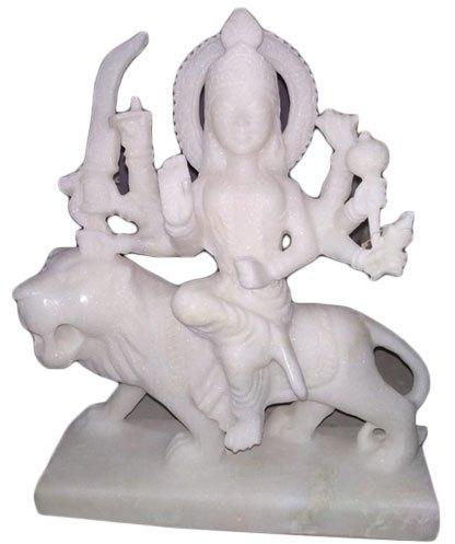 12 Inch Marble Durga Mata Statue, For Worship, Temple, Interior Decor, Pattern : Carved