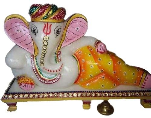 15 Inch Marble Ganesha Statue, For Worship, Temple, Interior Decor, Pattern : Painted