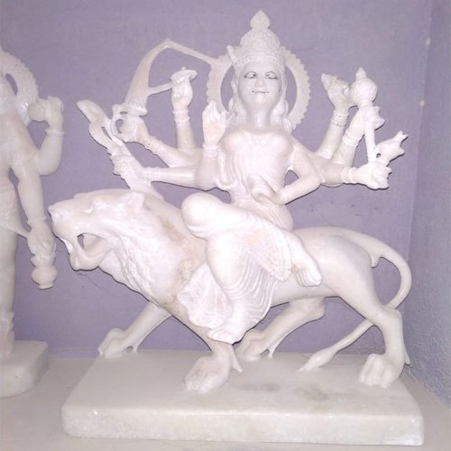 18 Inch Marble Durga Mata Statue, For Worship, Temple, Interior Decor, Pattern : Carved