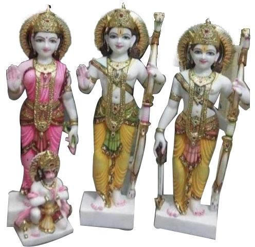 2.5 Feet Marble RAM Darbar Statue, For Office, Temple, Pattern : Painted