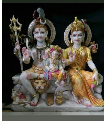 2 Feet Marble Shiv Parivar Statue, For Worship, Temple, Interior Decor, Pattern : Painted