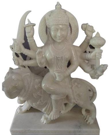 30 Inch Marble Durga Mata Statue, For Worship, Temple, Interior Decor, Pattern : Carved