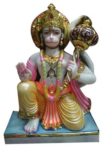 30 Inch Marble Hanuman Statue, For Worship, Temple, Interior Decor, Pattern : Printed