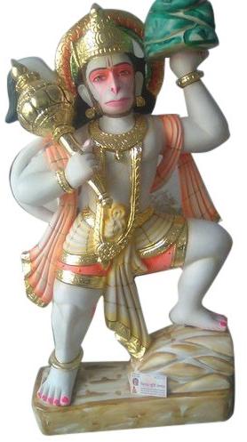 36 Inch Marble Hanuman Statue, For Worship, Temple, Interior Decor, Pattern : Printed