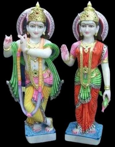 4.2 Feet Marble Radha Krishna Statue, For Worship, Temple, Interior Decor, Pattern : Painted