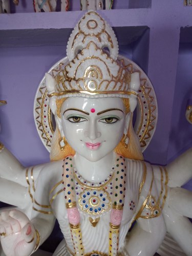 4 Feet Marble Durga Mata Statue, For Worship, Temple, Interior Decor, Pattern : Painted